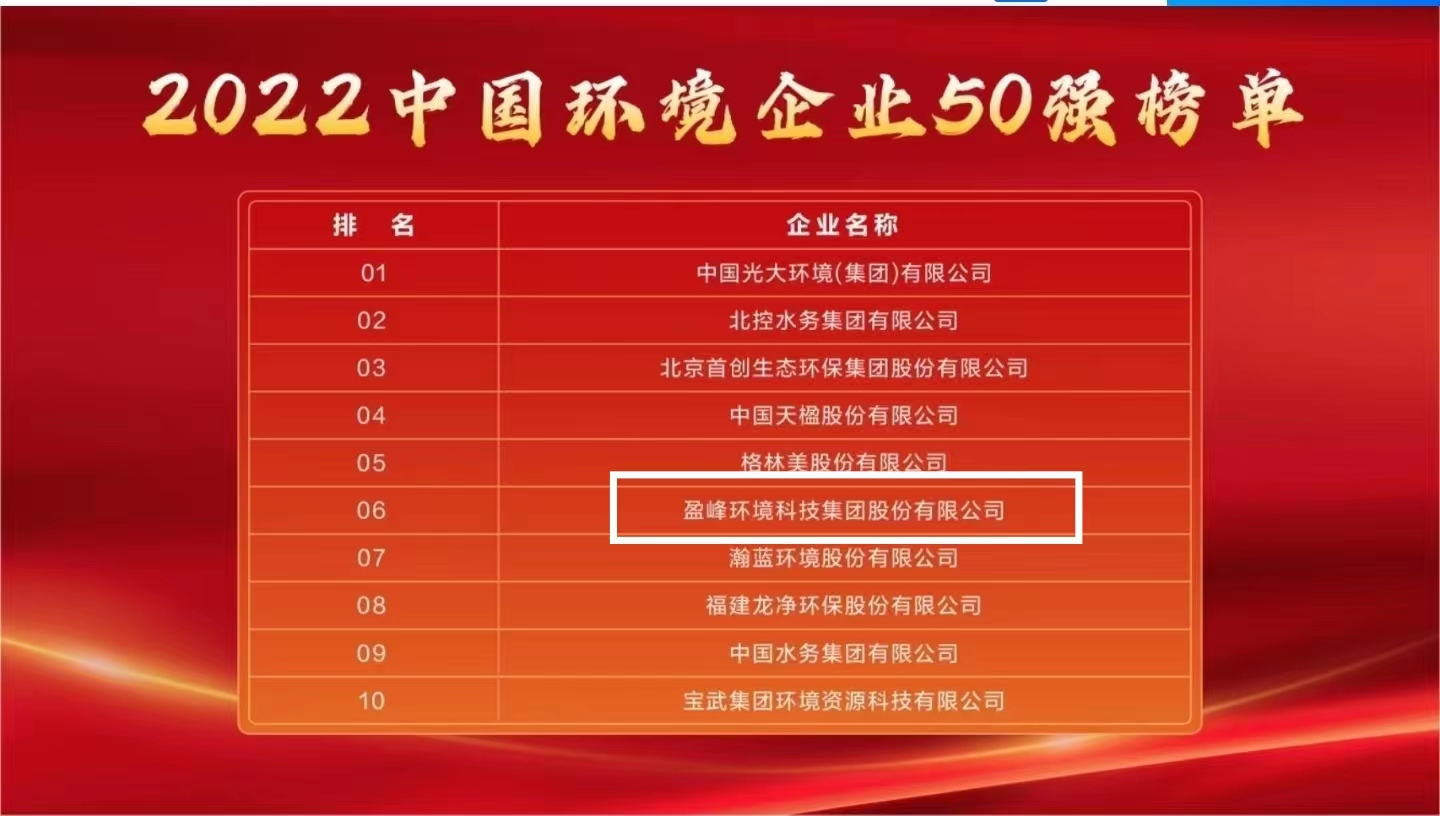 333体育环境连续5年荣登“中国环境企业50强”榜单